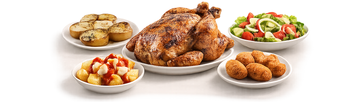 Pollo a l'ast y acompañamientos